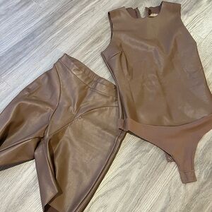 SKIMS Brown Women Shorts and Bodysuit Set